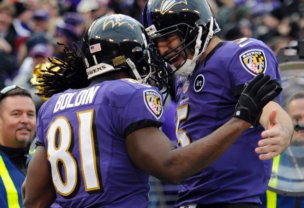 Baltimore Ravens Anquan Boldin and Joe Flacco Super Bowl 47. 