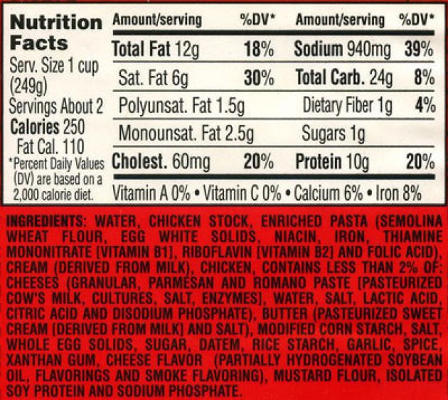 nutrition label