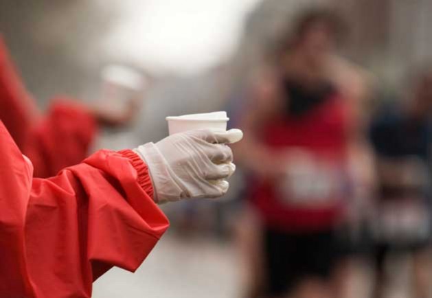 Cup of water offered to marathon runners
