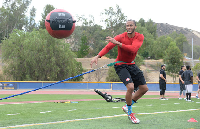 Colin Kaepernick Band-Resisted Shuffle to Med Ball Lateral Toss 