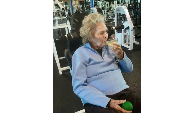 Grandma Martini Working Her Grip Strength at the Gym