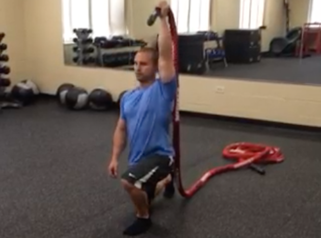 Walking Lunges with Overhead Rope Lockout