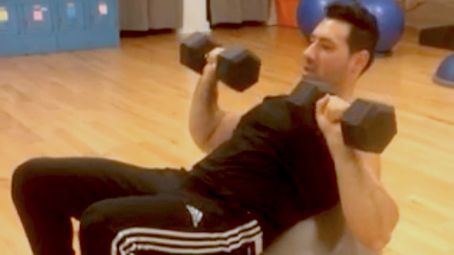 Dumbbell Incline Chest Press on Stability Ball