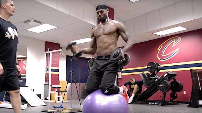 LeBron James Curls on a Physioball 