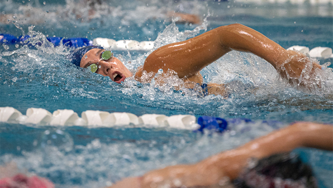 girls swimming freestyle at a summer swim meet