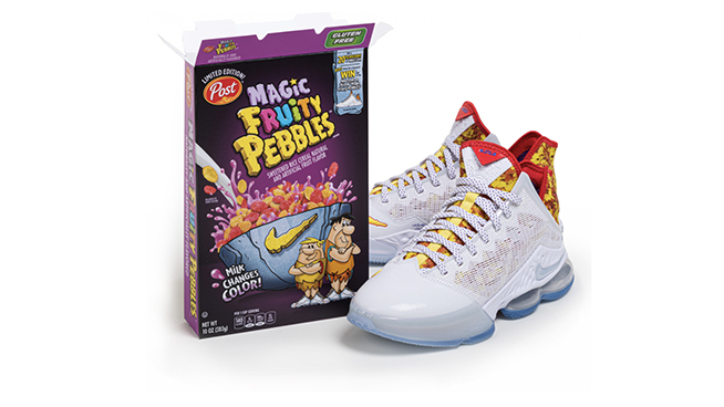 photo from: https://www.prnewswire.com/news-releases/magic-fruity-pebbles-x-nike-x-lebron-james-collaboration-301489131.html#
