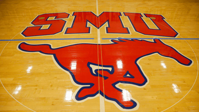 SMU - southern methodist university logo on basketball court - SMU NIL deal