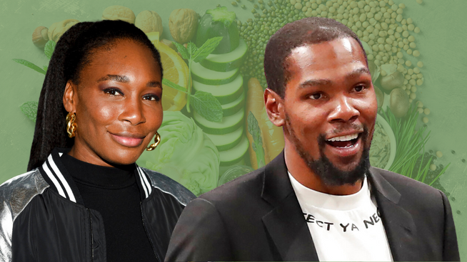 serena williams and kevin durant in front of plant based foods image - happy viking nutrition