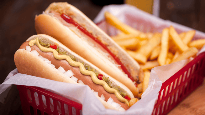 baseball ballpark hotdogs with fries
