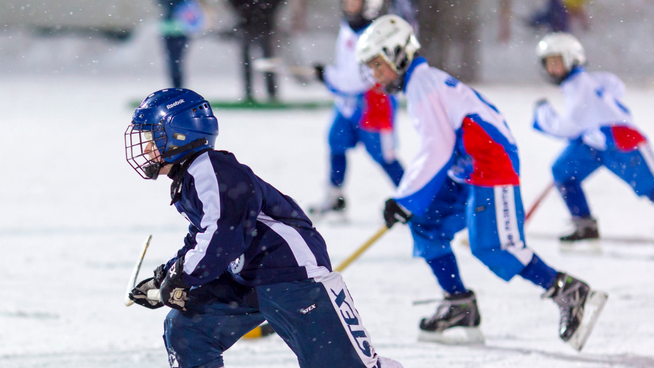 russian ice hockey players playing hockey in game