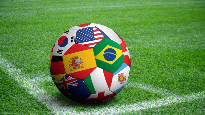 world cup soccer ball with different countries flags