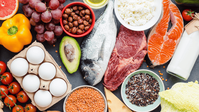 table full of different types of healthy foods