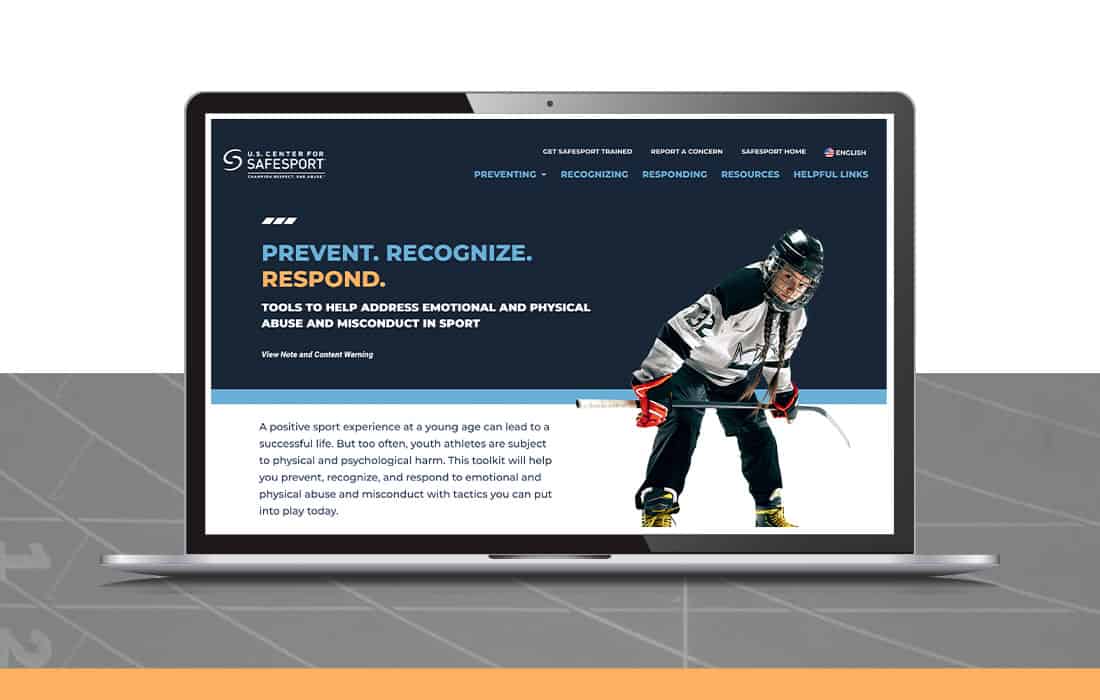 U.S. Center for Safesport image of youth ice hockey player on website